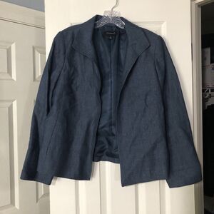 Talbots Navy Blue Linen Blazer Structured Jacket‎ Sz 10 Pockets Career Preppy